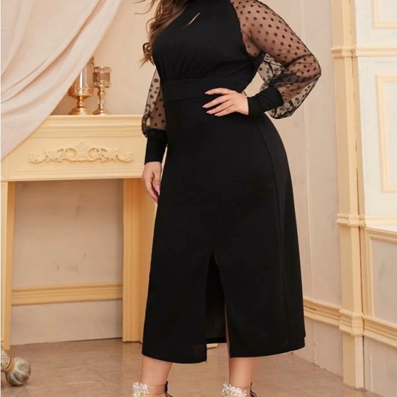 Shein Dobby Mesh Sleeves Split Hem Peekaboo Dress - Picture 4 of 4